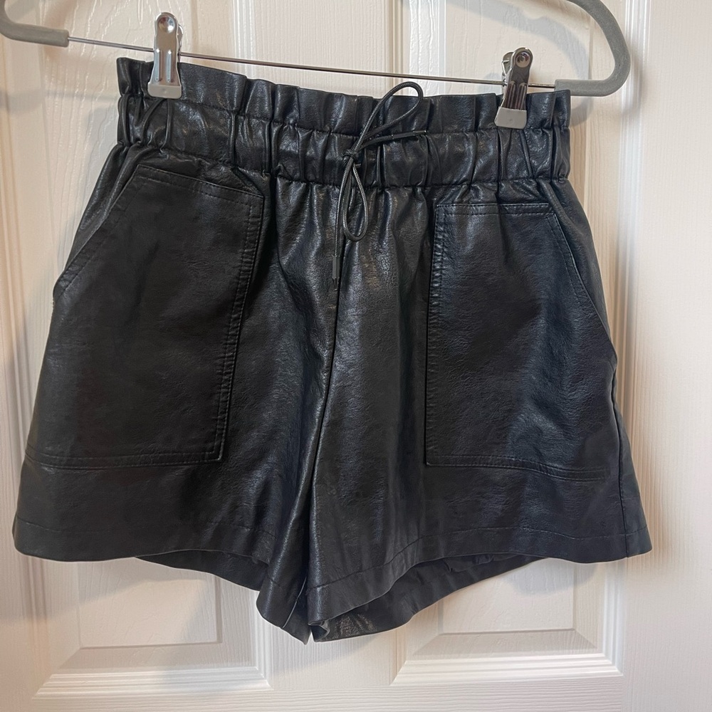 Faux leather paper bag high waisted shorts